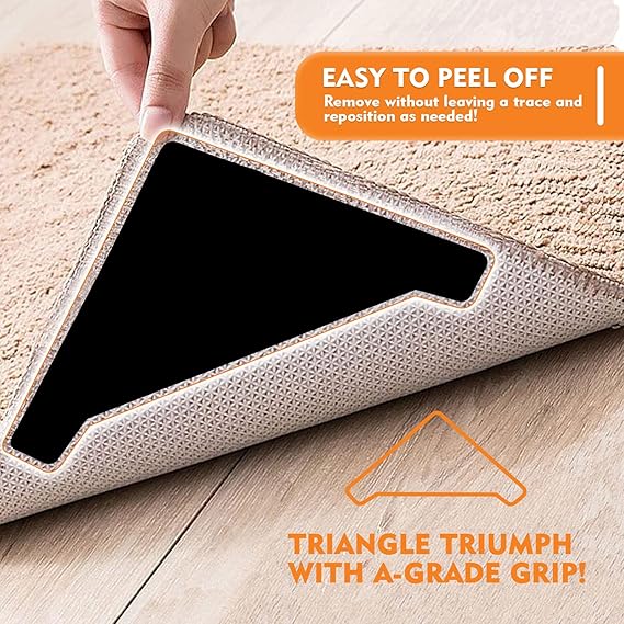 DEVOGUE® 16 PCS Anti-Slip Rug Pads – Dual-Sided Washable & Reusable Rug Pads, Non-Slip Carpet Corner Holders to Prevent Curling – Strong Adhesive Rug Tape for Hardwood, Tile & Laminate Floors