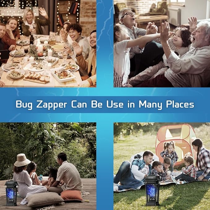 DEVOGUE® Electric Bug Zapper - Electric Blue Violet Attract Insect Light - Modern Stylish Mosquito Fly Killer - Fly Mosquito Control Bug Zapper Outdoor & Home and Kitchen (Black)