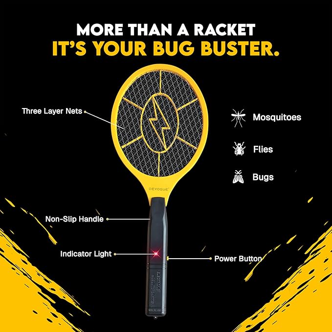 DEVOGUE® Pack of 2 Electric Fly Swatter Bug Zapper Battery Operated Flies Killer Indoor & Outdoor Pest Control Mosquito Zapper and Insect Catcher Racket (Packing May Vary)
