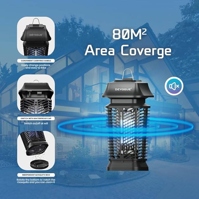 DEVOGUE® Electric Bug Zapper - Electric Blue Violet Attract Insect Light - Modern Stylish Mosquito Fly Killer - Fly Mosquito Control Bug Zapper Outdoor & Home and Kitchen (Black)